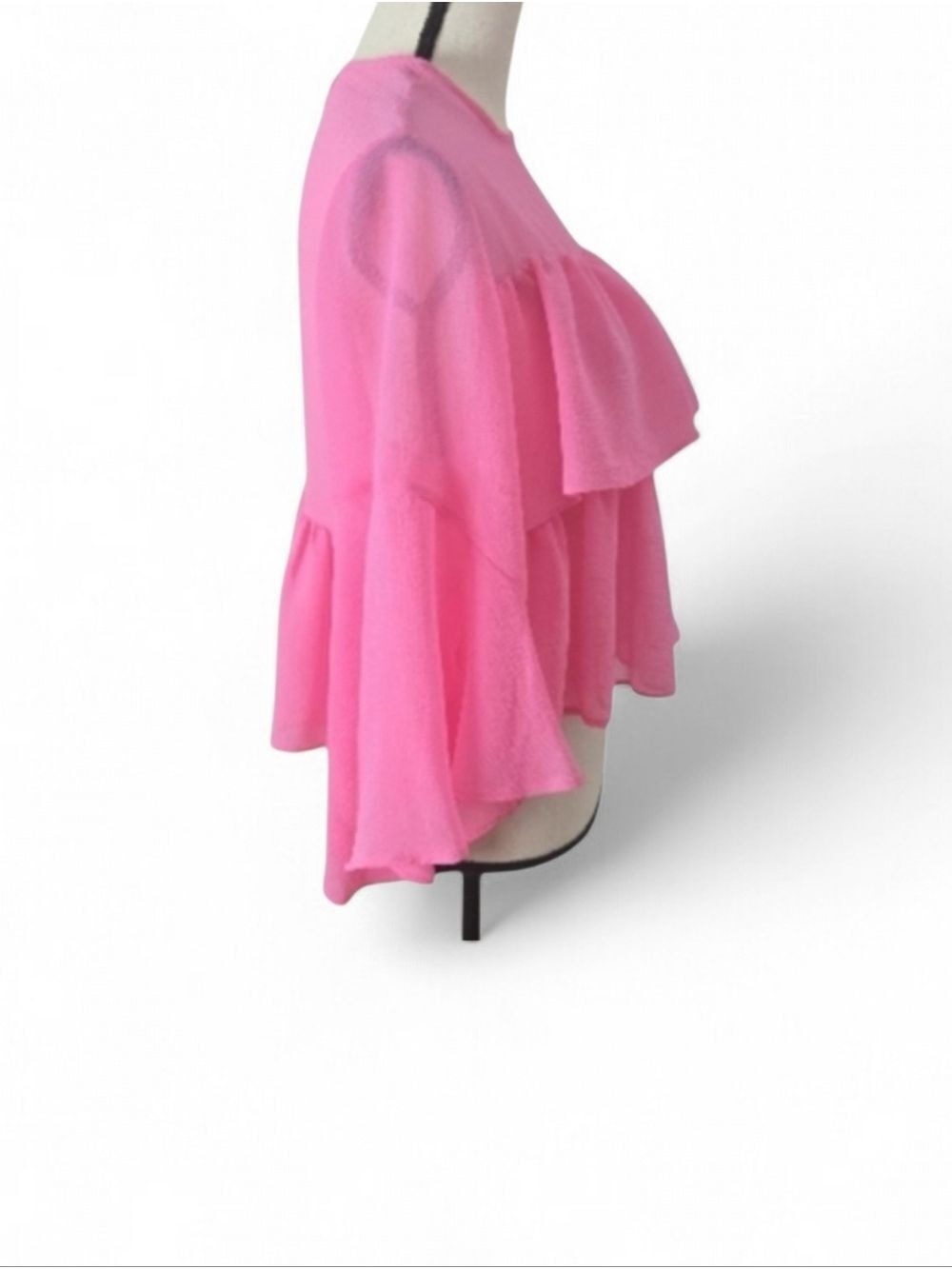Zara Bubblegum Pink Chiffon Tiered Ruffle Blouse XS - Picture 6 of 9